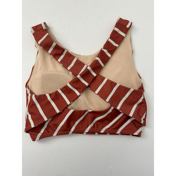 Albion Fit Game Changer Crop Swim Top Orange White Stripe XS - Picture 2 of 7